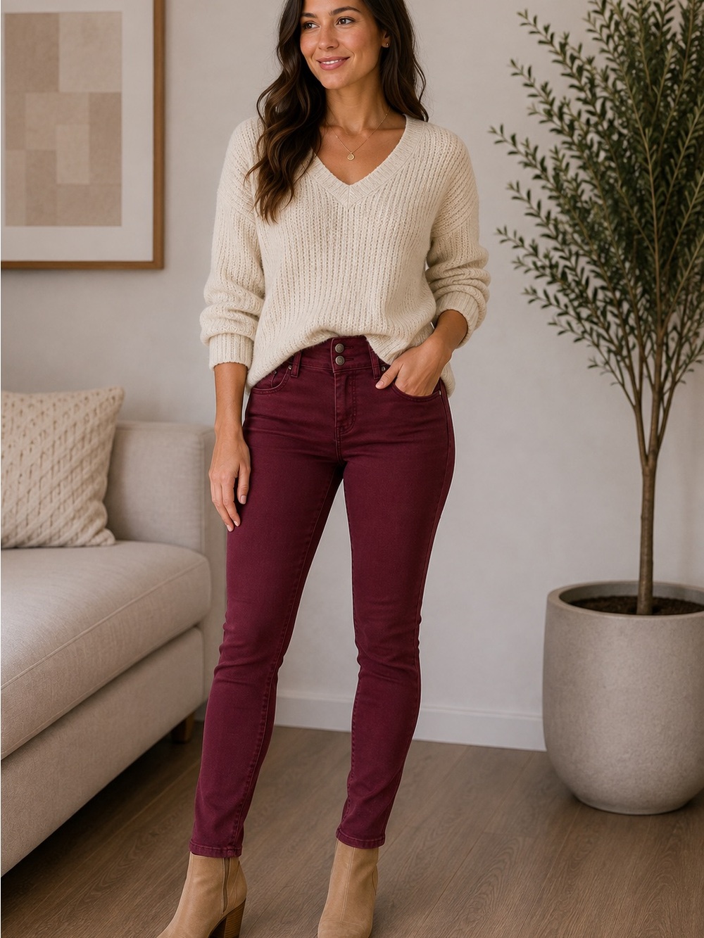 Hudson Jeans Mid-Rise Burgundy Skinny Jeans